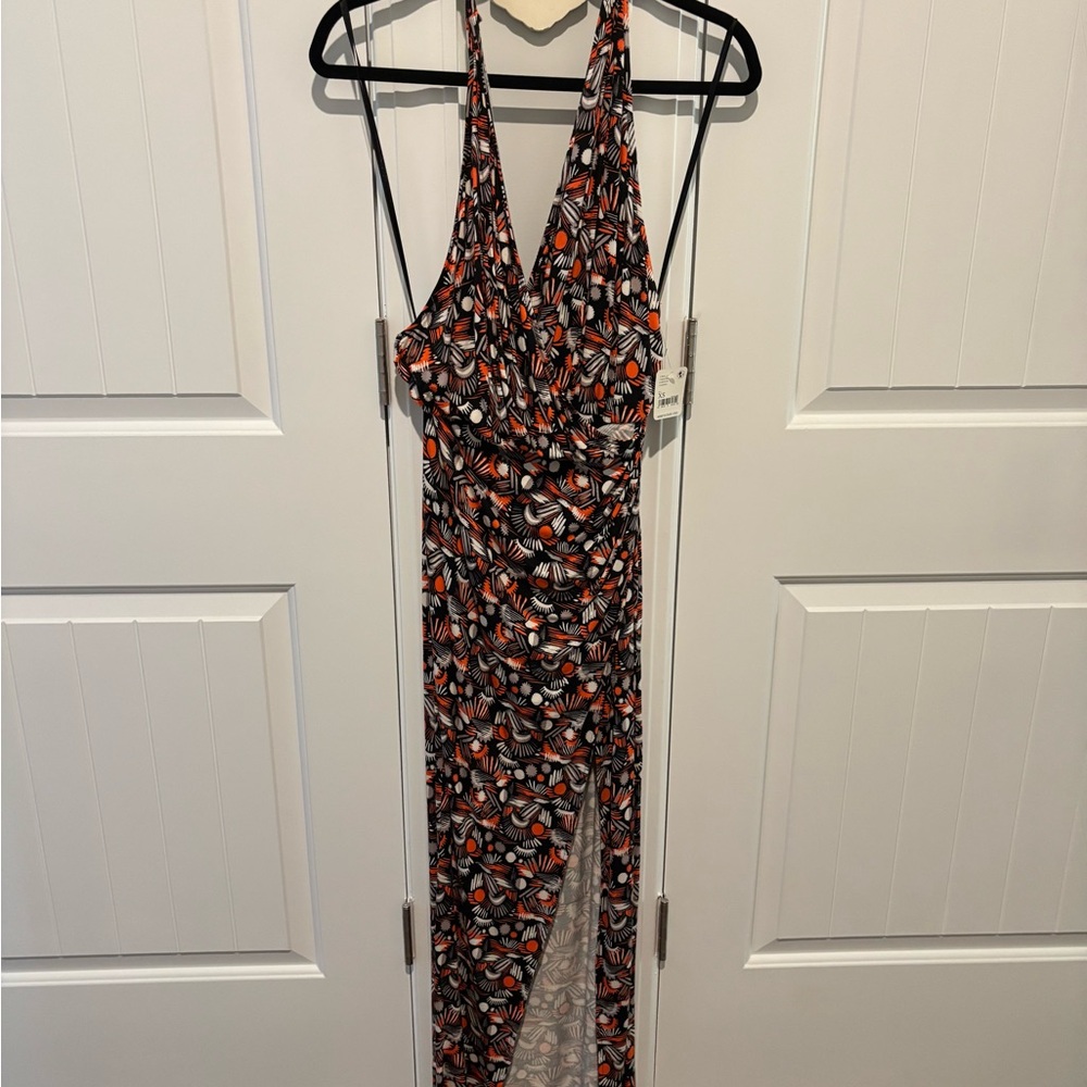 Free People Backless Halter Dress in Black and Orange